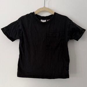 Zara Kids Black Crew Neck Basic Pocket Front Cotton Tee-Shirt 18-24 Months